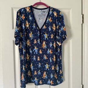 Little Sleepies Navy Blue Cartoon Dog Short Sleeve Pajama Top